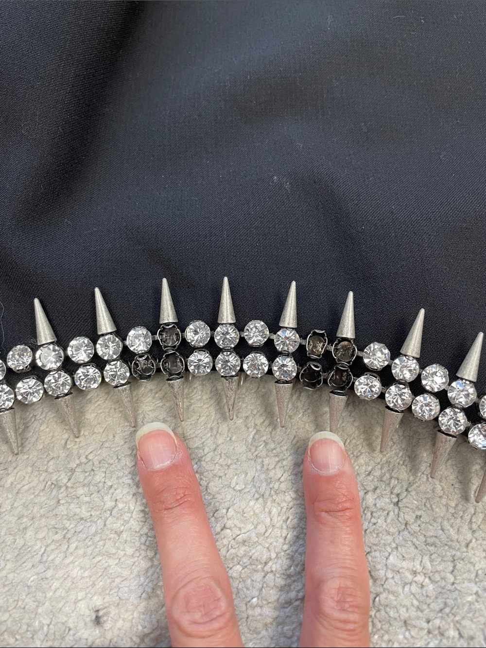 AREA NYC Crystal Spike Embellished Mini Dress Black LBD FLAW Sz 8 - Picture 12 of 17